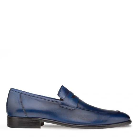 Mezlan Calfskin Penny Loafer in Navy